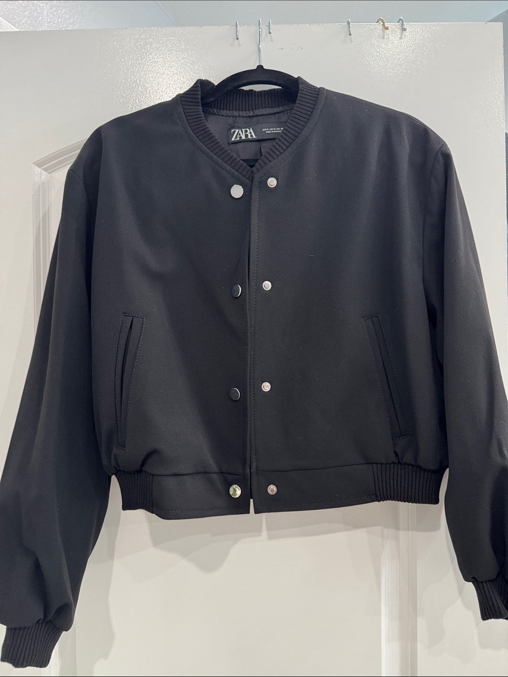 Zara Black Snap-Front Bomber Jacket